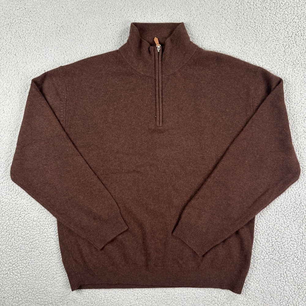 Alan Flusser 100% Pure Cashmere 1/4 Zip Sweater Men XL Green Mock Neck Pullover